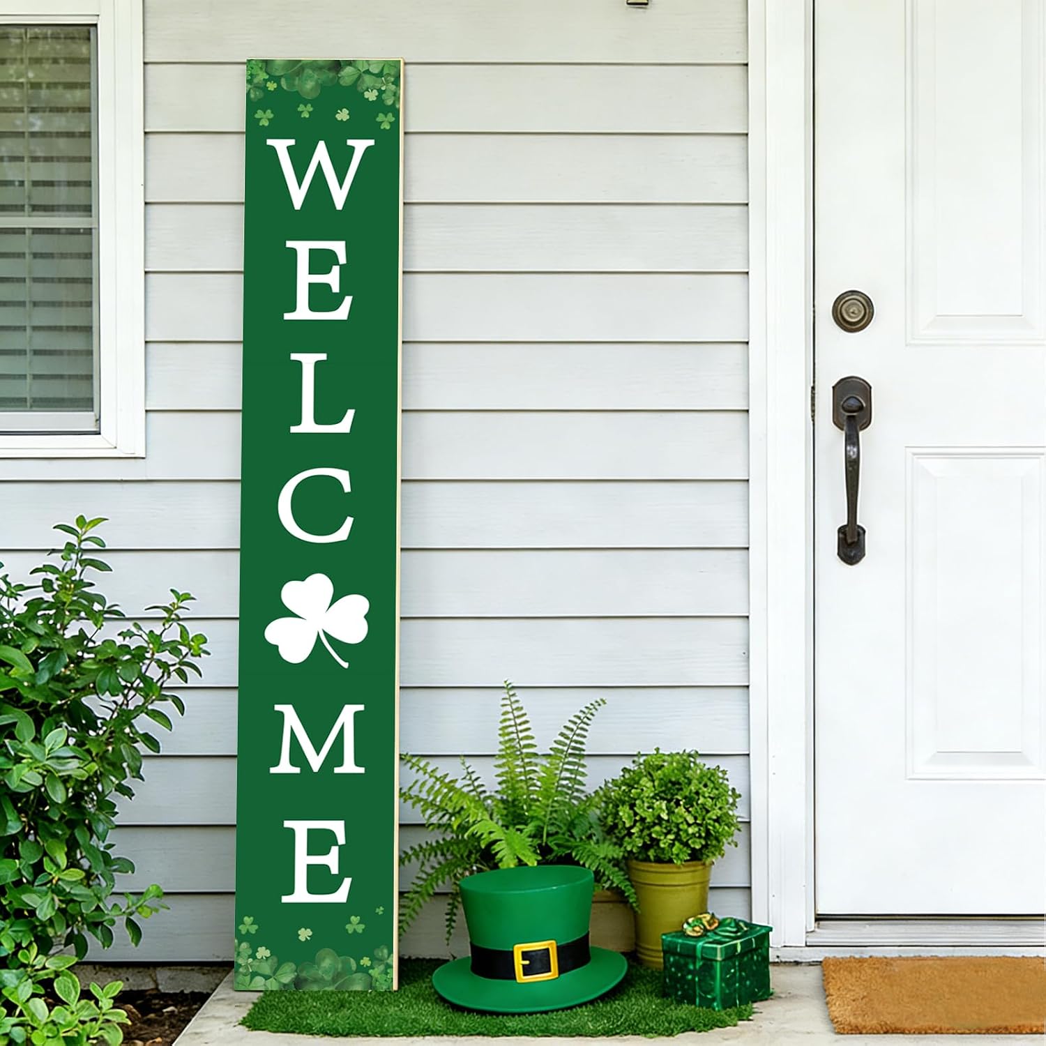 St Patricks Day Porch Decor St Patricks Day Porch Sign Shamrock Green Outdoor Decorations Welcome Wooden Door Decorations Indoor Outside Welcome Sign for Front Door 46.8 Inch