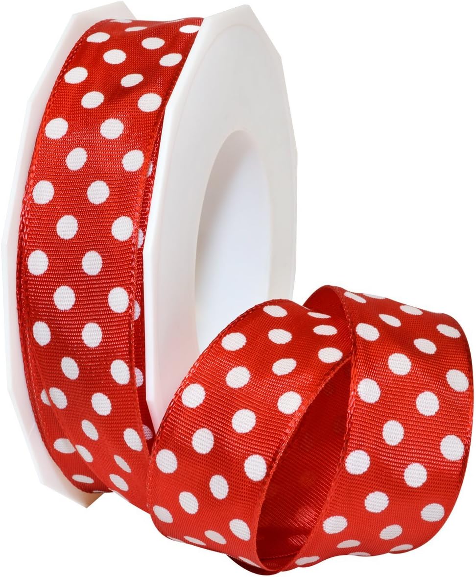 Morex Ribbon French Wired Acetate Polka Dots Ribbon, 1-1/2" x 20 yd, Lime/White (59840/20-027)