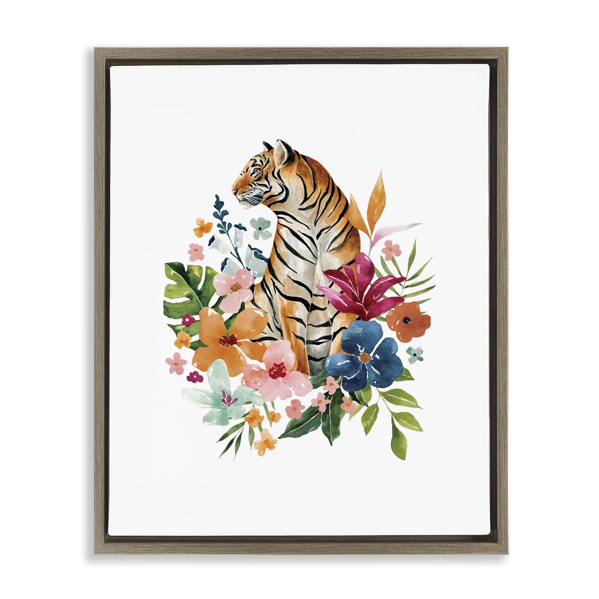 Tropical Jungle Tiger Botanical, 16 x 20 Inch Canvas in Floater Frame
