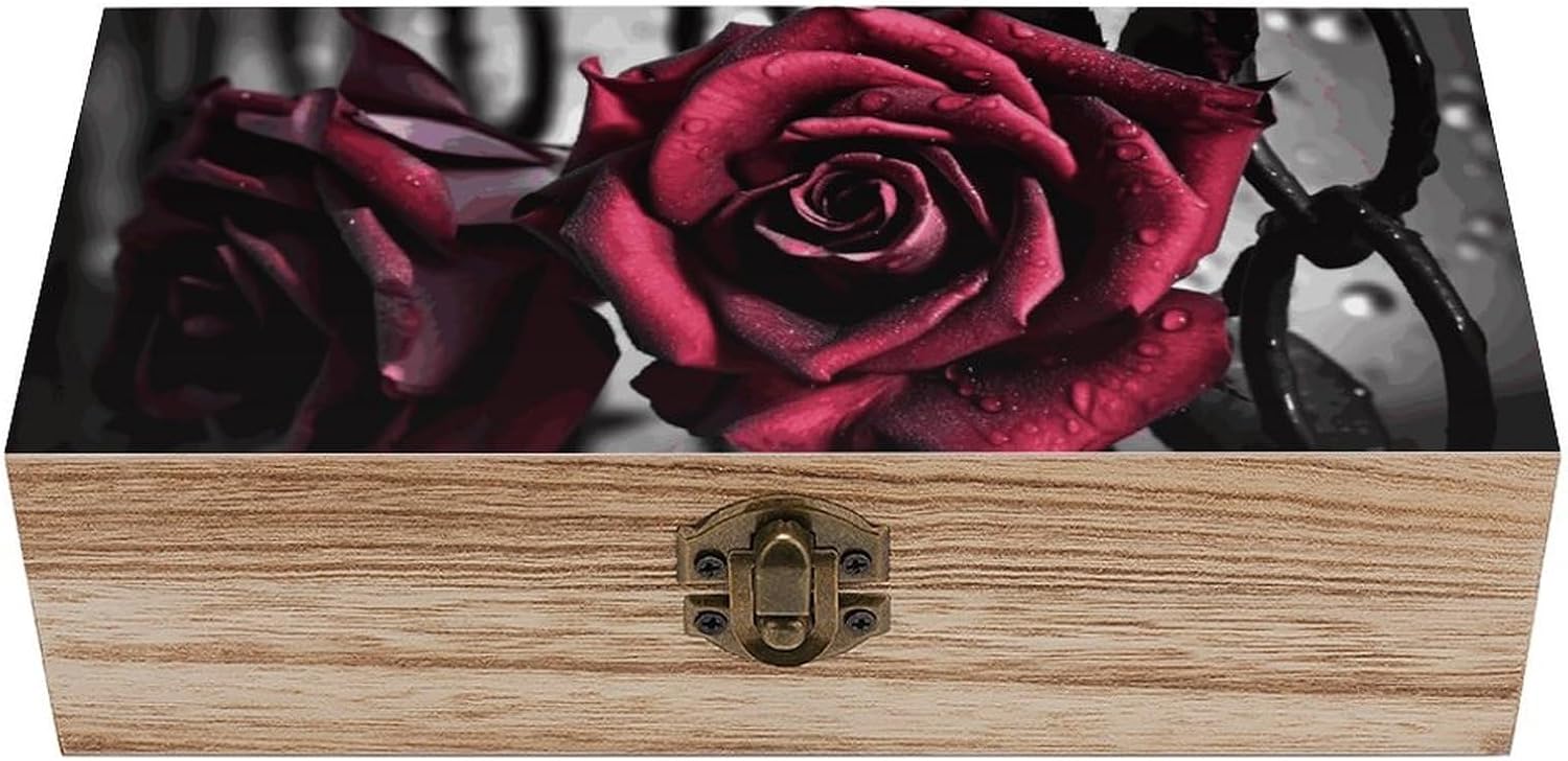 Gothic Roses Keepsake Box Wooden Storage Box with Lid