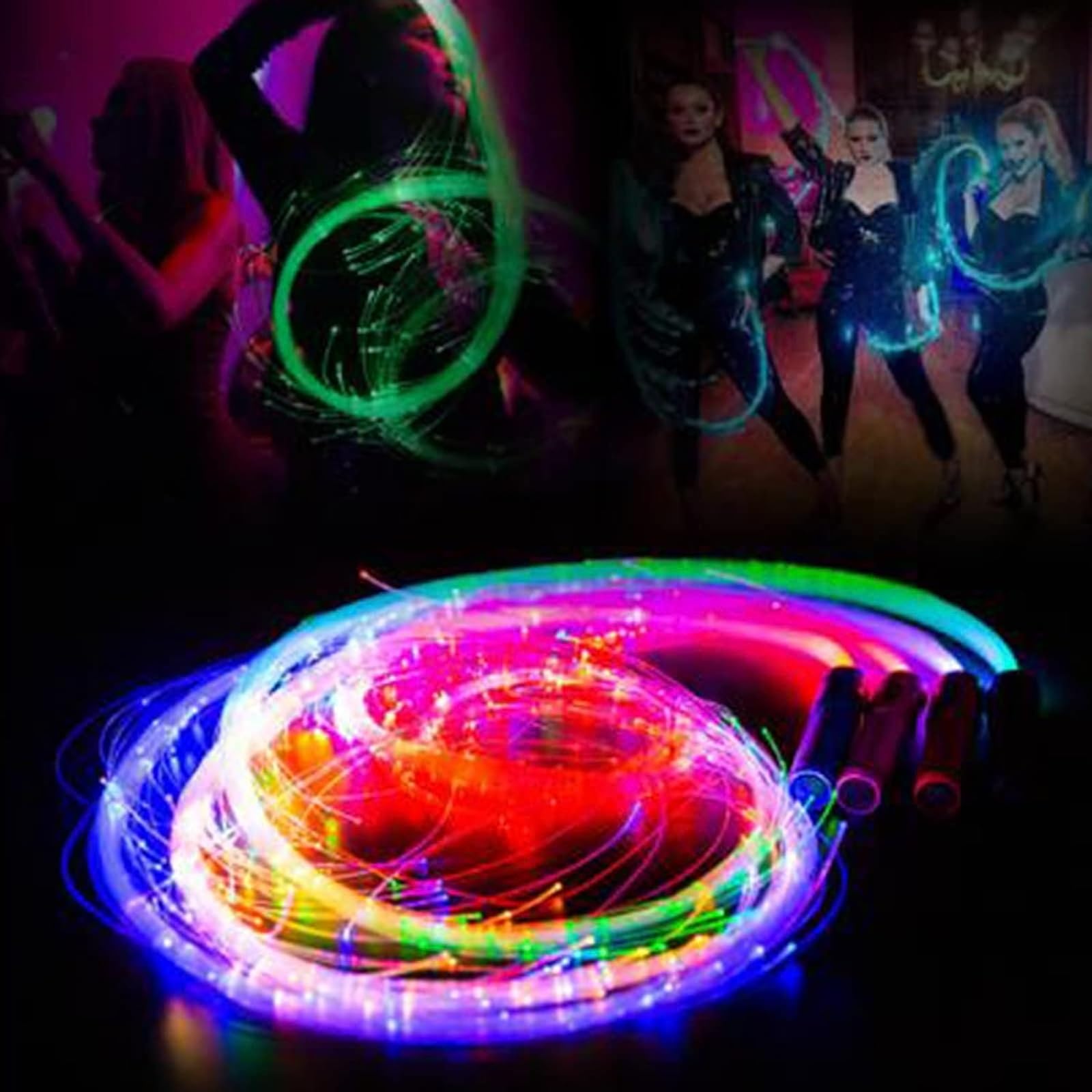 MDybf Frusta in Fibra Ottica a LED, Frusta da Ballo in Fibra Ottica da 6 Piedi, Giocattolo Rave Luminoso Super Luminoso Girevole a 360°, 10 Colori 36 Effetti Che cambiano Colore