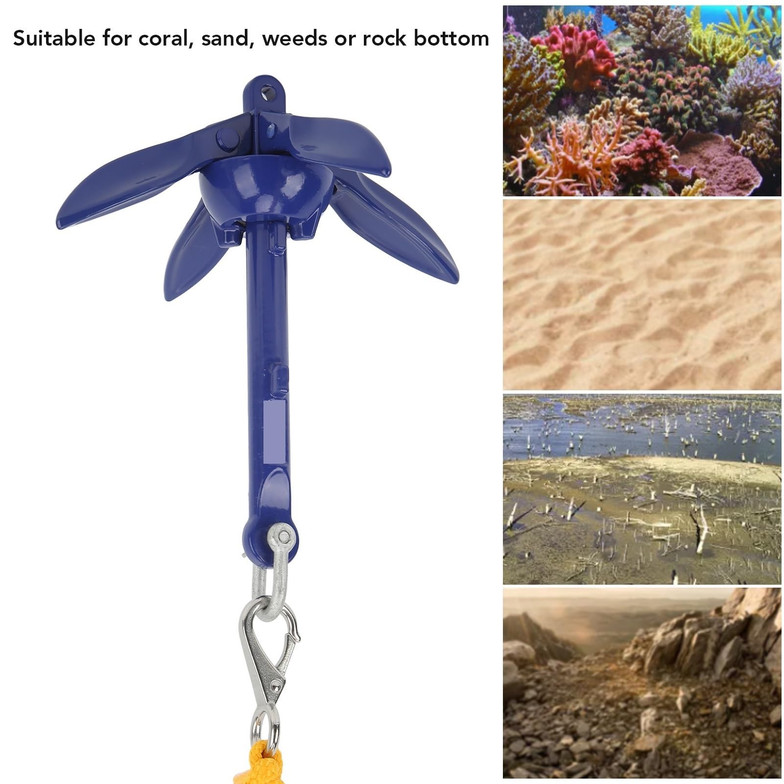 Ancre Marine for bateau, grappin, canoë, petite motomarine légère en aluminium, Kit d'ancre pliante for de corail, mauvaises herbes, fond de roche