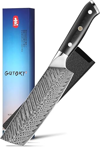 Nakiri - Cuchillo de cocina profesional con mango ergonómico G10 de acero japonés AUS10 de 7 pulgadas