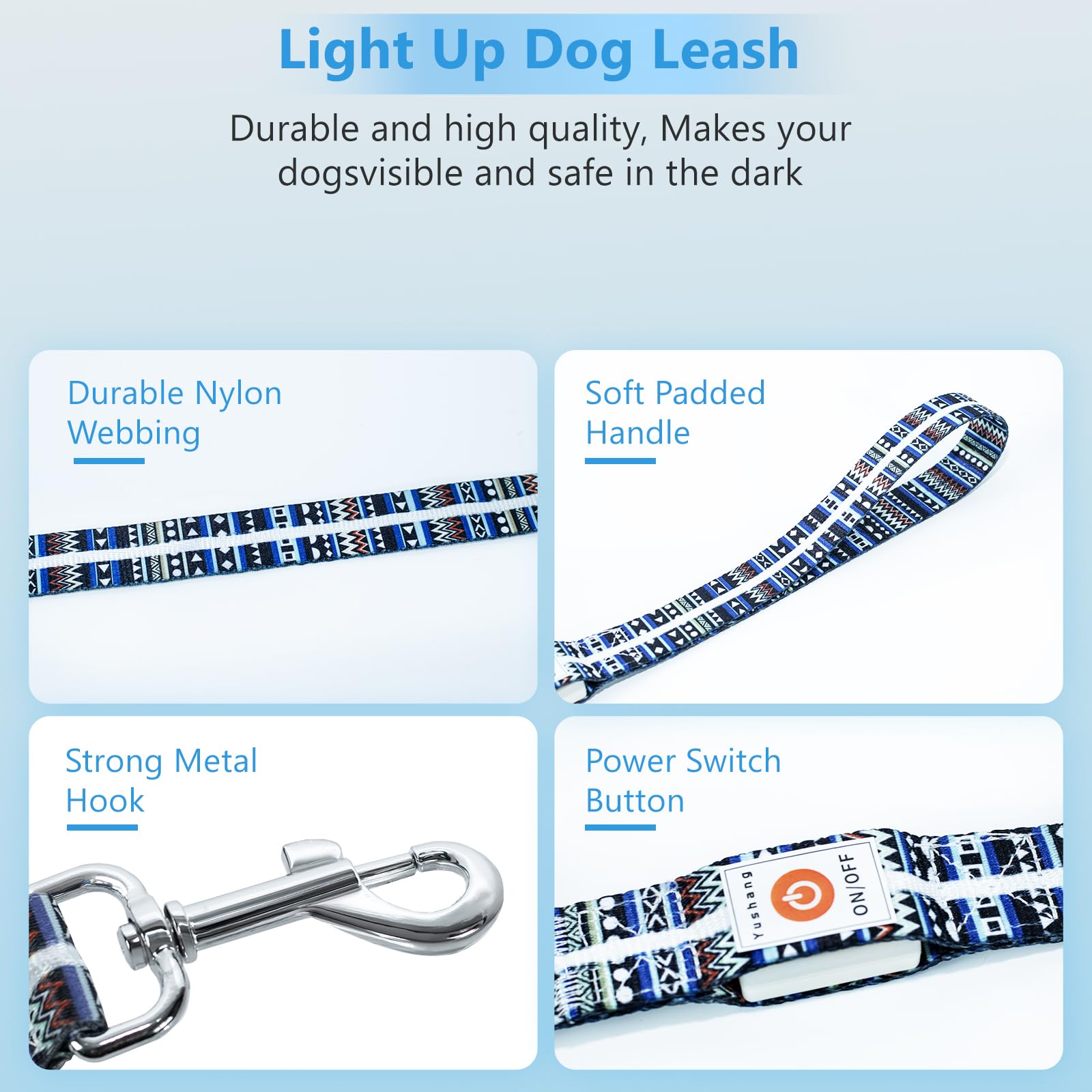 YUSHANG Light Up LED Dog Leash - Rechargeable, 5 Ft, 3 Lighting Modes for Medium Large Dogs Walking at Night (L:1.5m/W:25mm) - Image 2