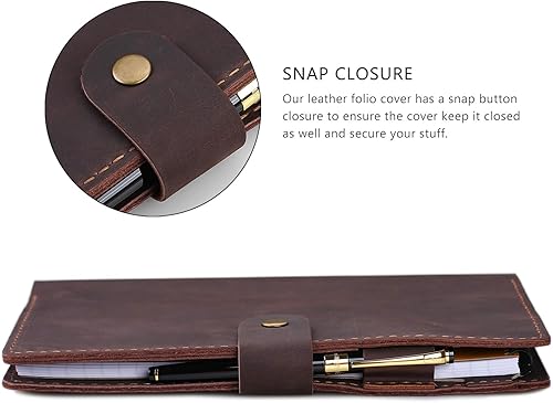 Miniatura 3 de Robrasim Funda de cuero para cuaderno Steno de 6 x 9 pulgadas, funda de cuero compatible con almohadillas Steno en espiral de 6 x 9, organizador de