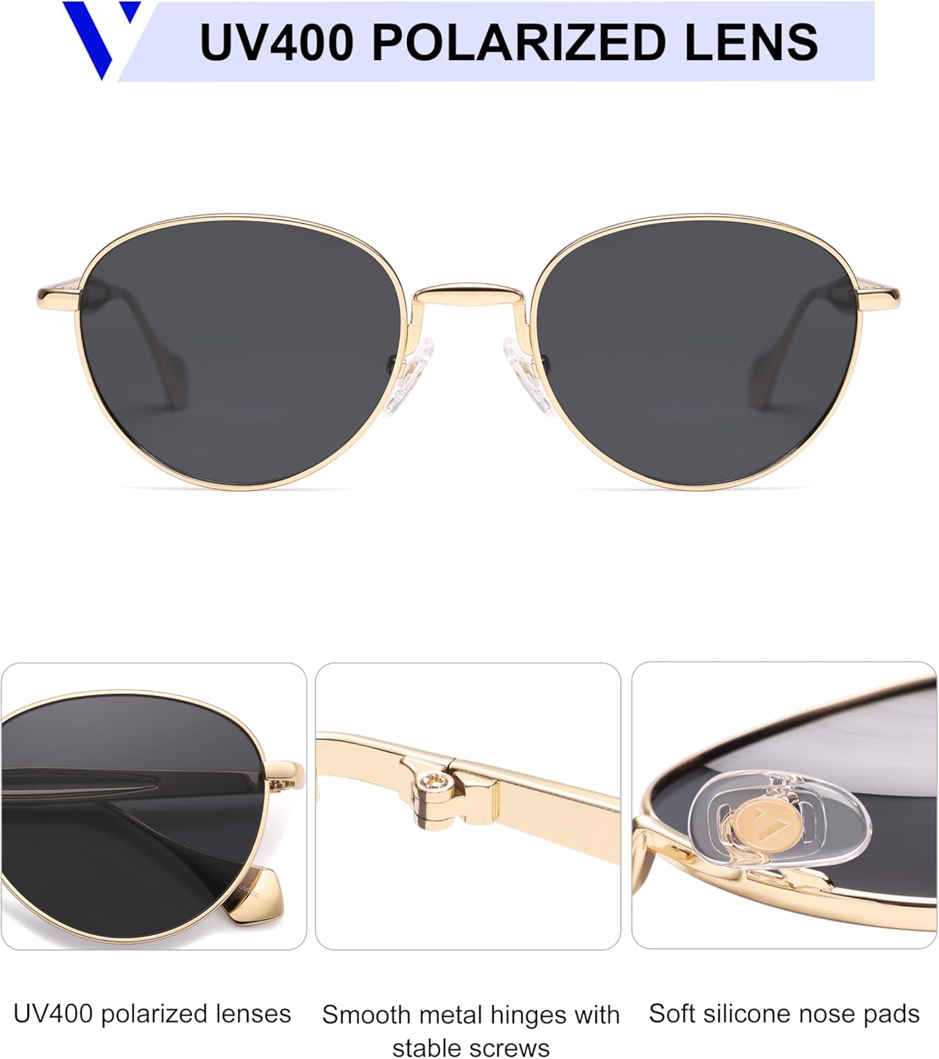 VANLINKER Small Polarized Sunglasses for Women Men Retro Round Metal Frame Classic Hippie Circle Shades VL9880 - Image 4