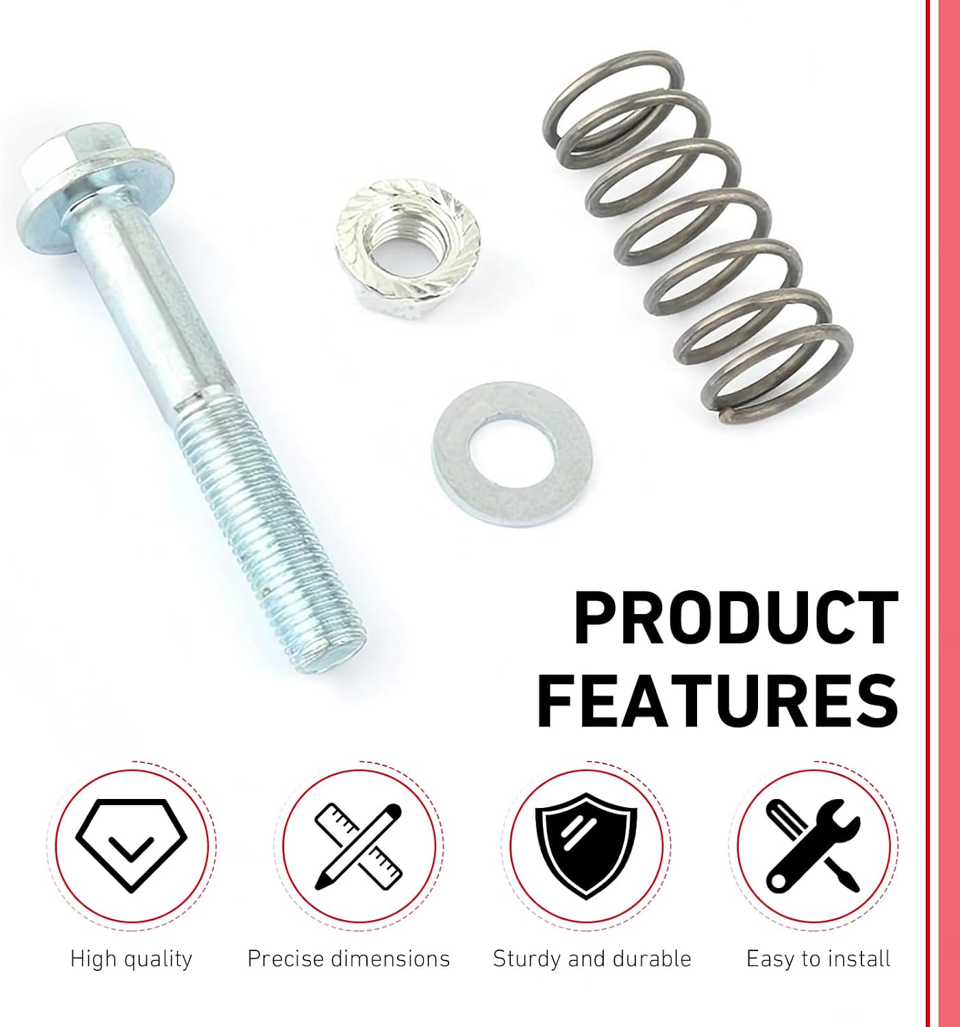 2PCS M10 x 1.25 Exhaust Manifold Bolts, Carbon Steel Rustproof Flange Bolts with Spring Washers, Vehicle Exhaust Repair Accessories Nut Set, Universal for Most Cars, Trucks, SUVs (Silver)