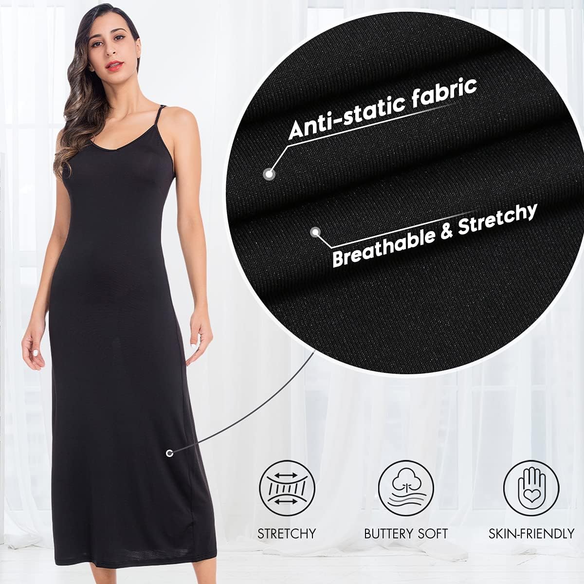 Subuteay Full Slip for Women Under Dresses Spaghetti Straps Long Slips Dress - Image 2