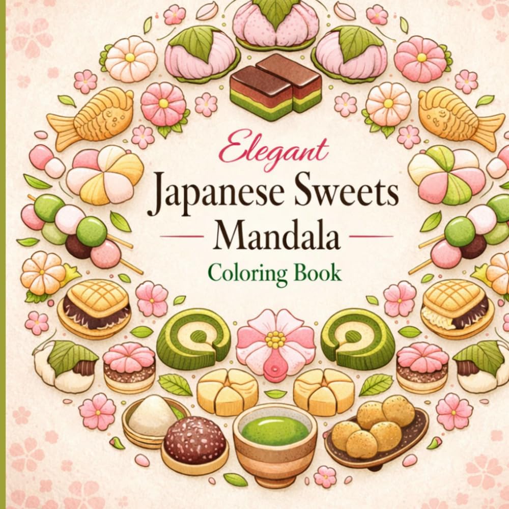 Elegant Japanese Sweets Mandala Coloring Book: 70 Relaxing & Stylish Designs | Wagashi, Matcha & Traditional Japanese Sweets | Stress Relief & ... for Adults (Elegant Food Mandala Series)