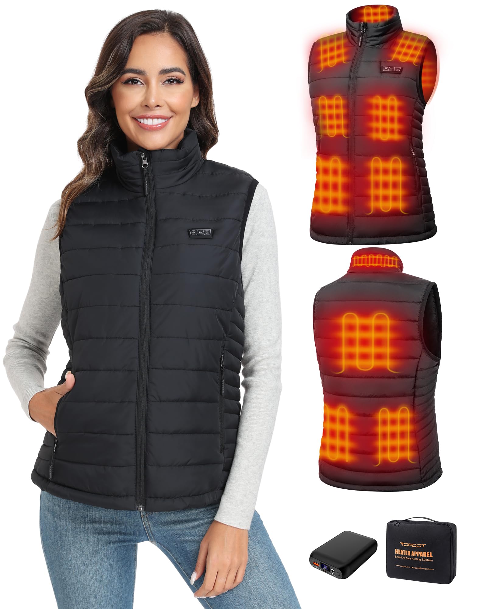 Topdot Chaleco Calefactable Mujer, Chaleco Térmico con Batería de 7.4V 16000mAh, 10 Zonas de Calentamiento, Chaleco Calefactable Eléctrico Ligero con 3 Temperaturas para Trabajo al Aire Libre