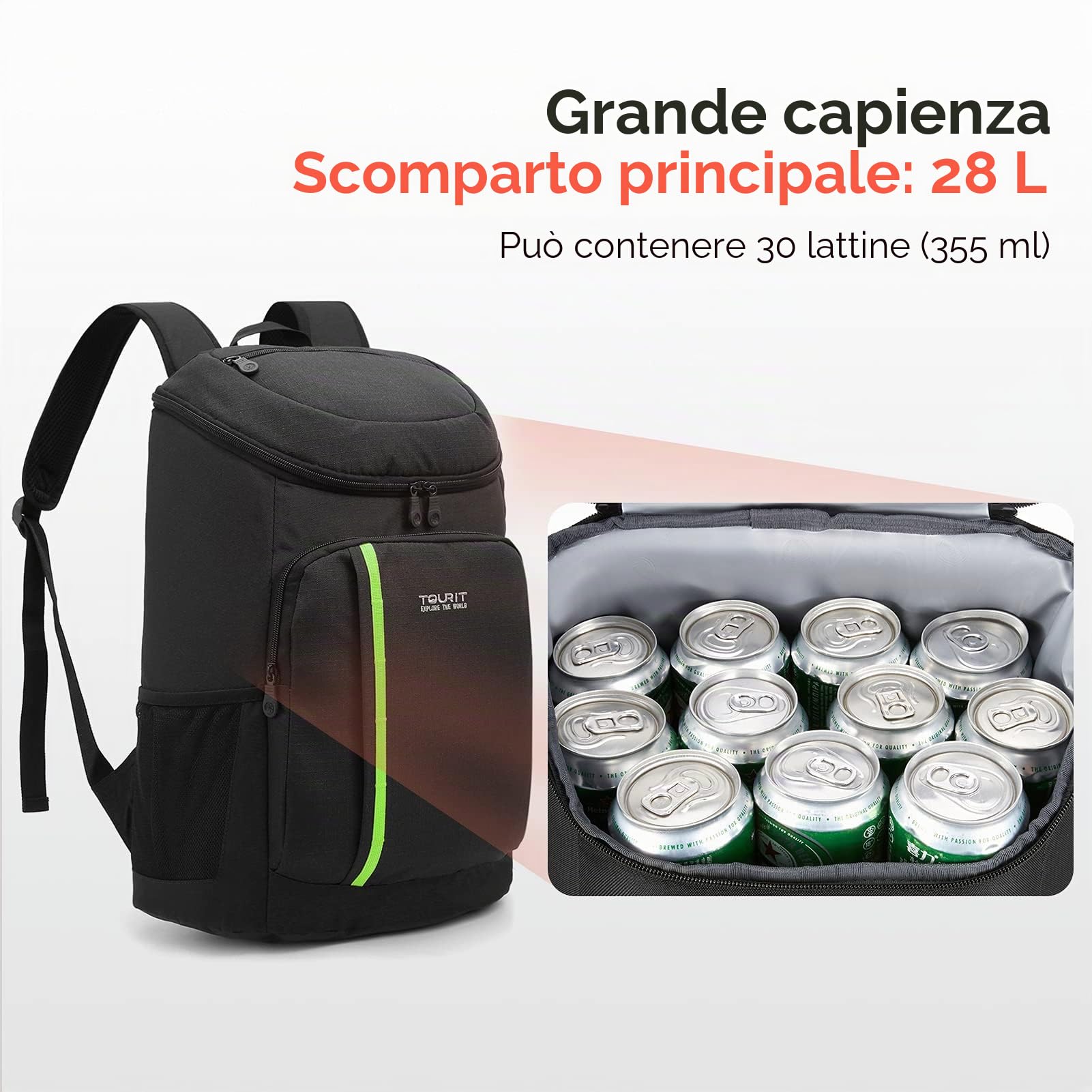 TOURIT Zaino Termico Frigo 28 L Borsa Termica Porta Pranzo Borsa Frigo Isoterma per Campeggio, Picnic, Barbecue, Eventi Sportivi