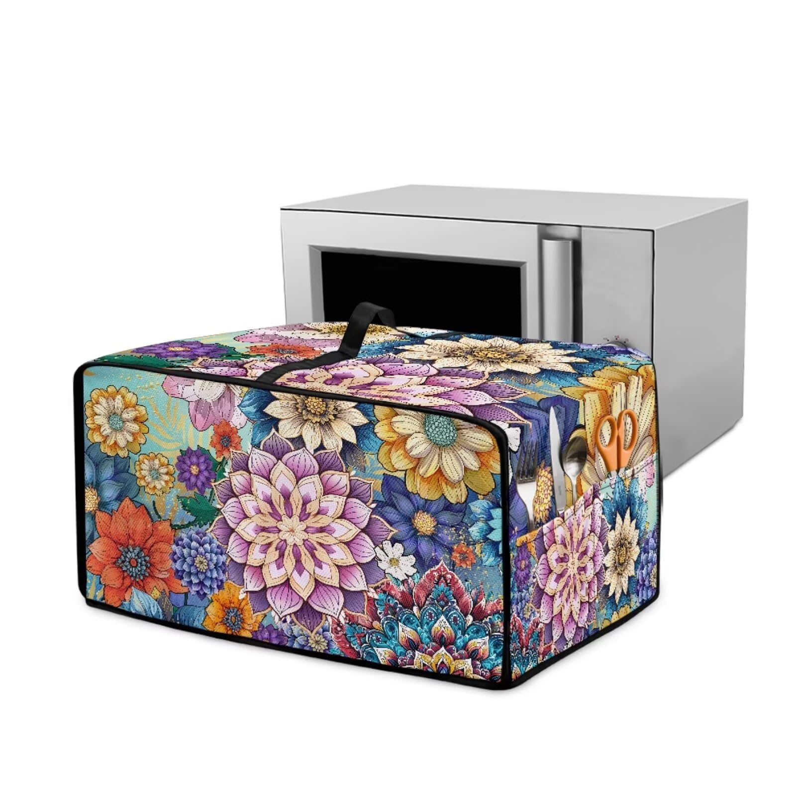 Garucesta Air Fryer Toaster Oven Cover, Dust-Proof Small Kitchen Appliance Cover with Pockets, Kitchen Baking Accessories, S, 14.5 x 18.5 x 9 Inches, Bohemian Flower