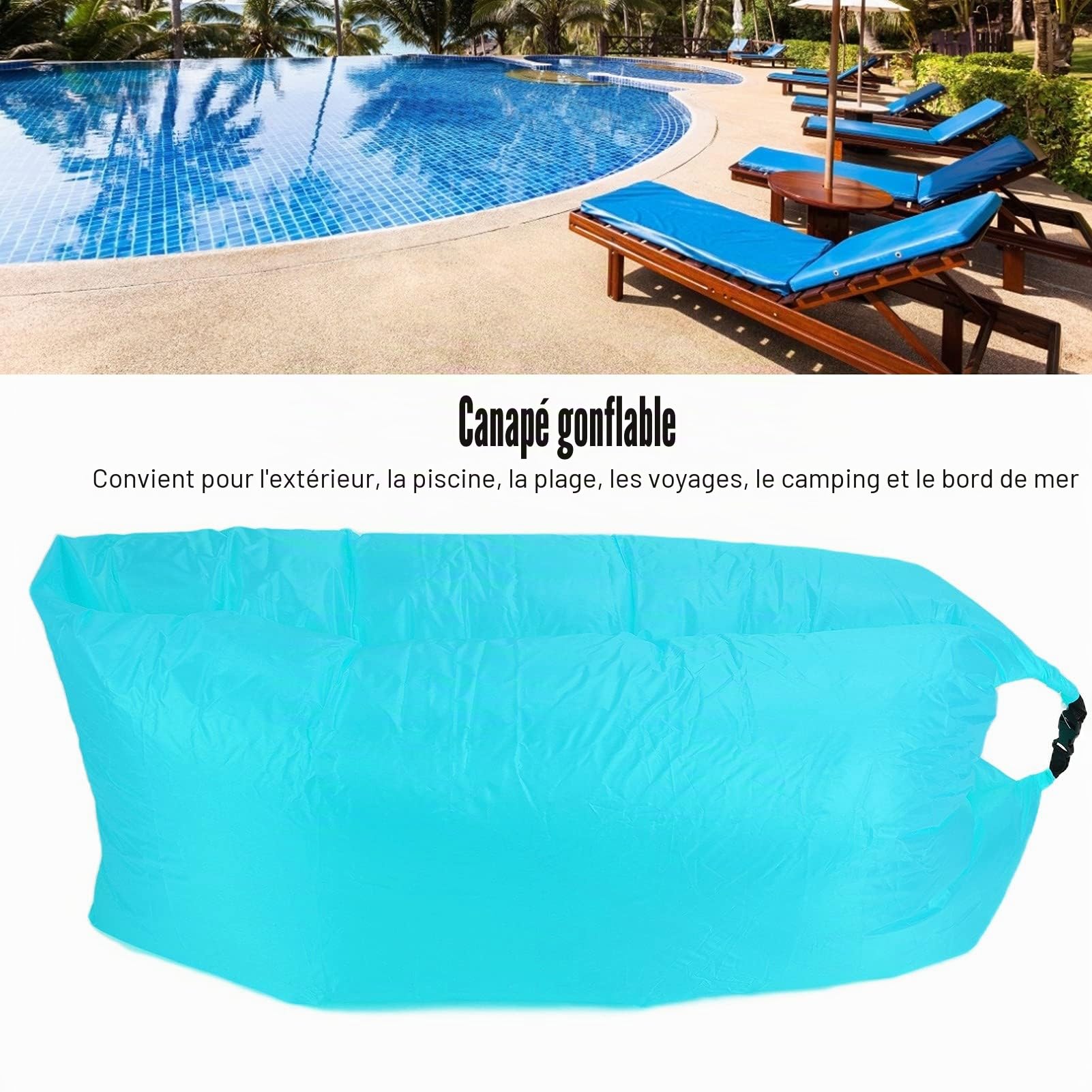 plplaaoo Lit Gonflable, Canapé Gonflable pour Voyager, Chaise de Plage de Camping en Plein Air Transats Gonflables Matelas à Air Pliable Portable pour Fêtes de Plage Camping en Plein Air (Bleu)