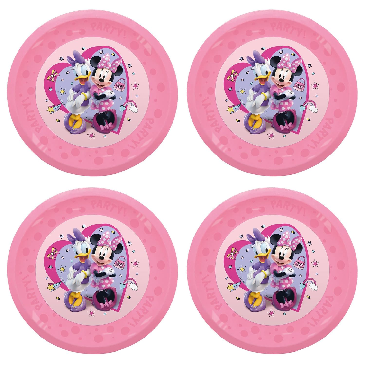 Procos - Minnie Mouse Junior Plastic Plates 4 Pack Reusable Party Tableware for Birthday or Theme Party Mickey