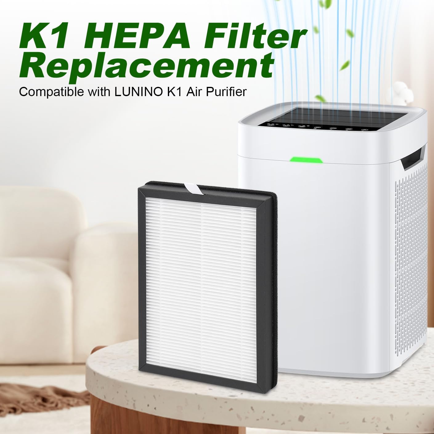 K1 HEPA Replacement Filter: Compatible with LUNINO K1 Air Purifier, Double-Sided Filters, Activated Carbon and Pre-Filter (2Pack) - Image 2