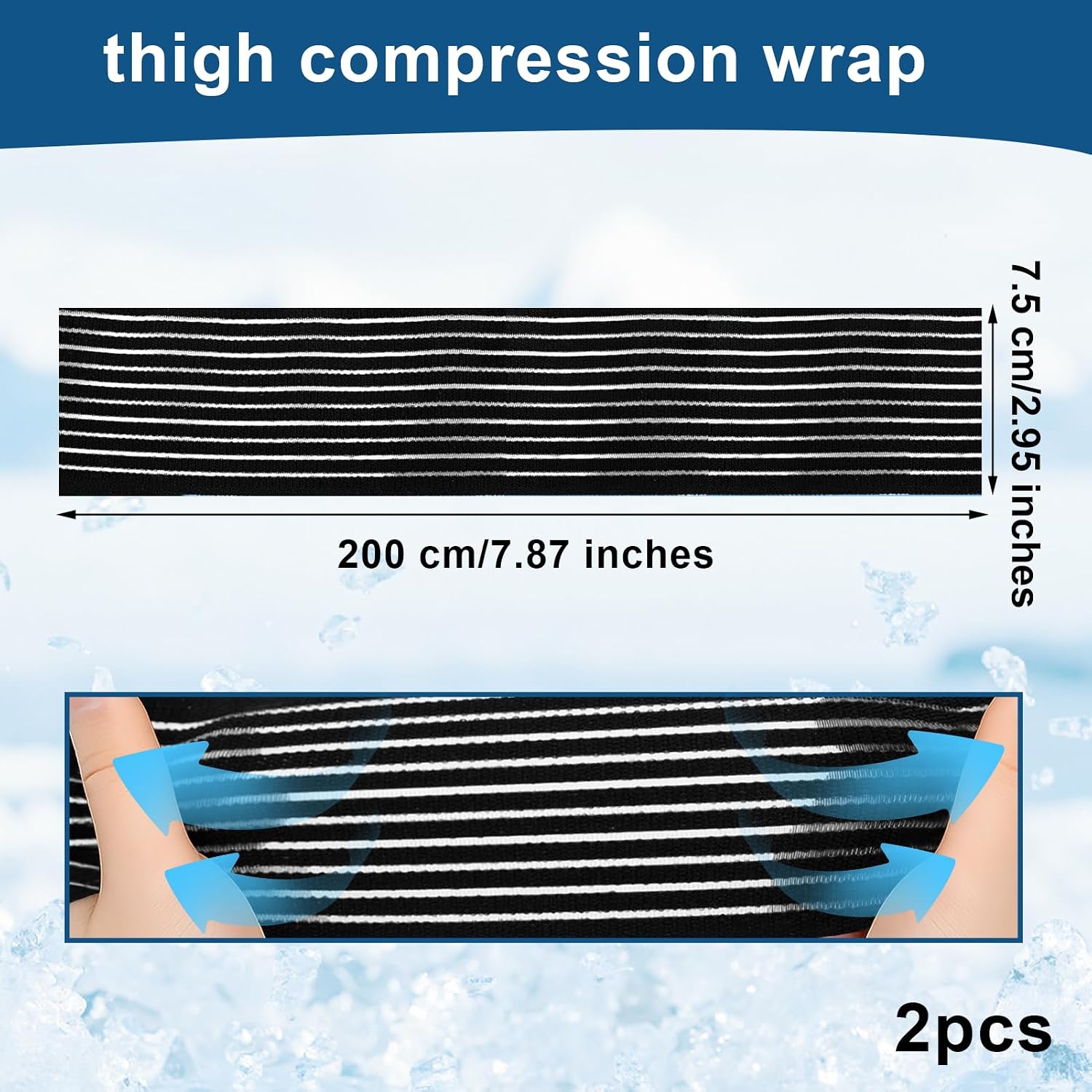 2 PCS Thigh Hamstring Compression Sleeve, Adjustable Thigh Compression Wraps for Varicose Veins Treatment for Legs, Nylon Quad Knee Support Bandage, Versatile Compression for Knee, Calf, Arm Black