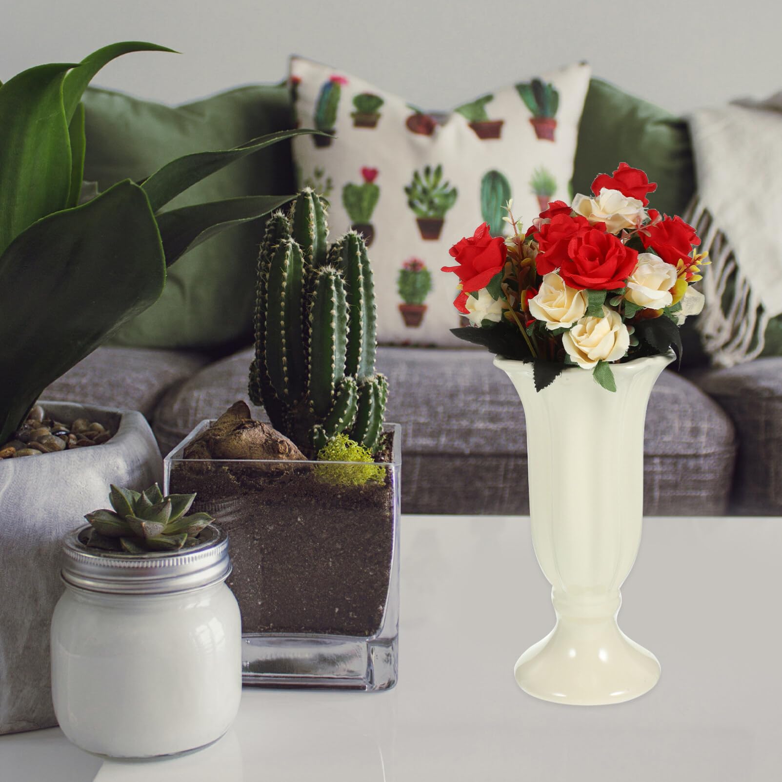 Beige Ästhetische Keramikvase, Große Vase für Trockenblumen