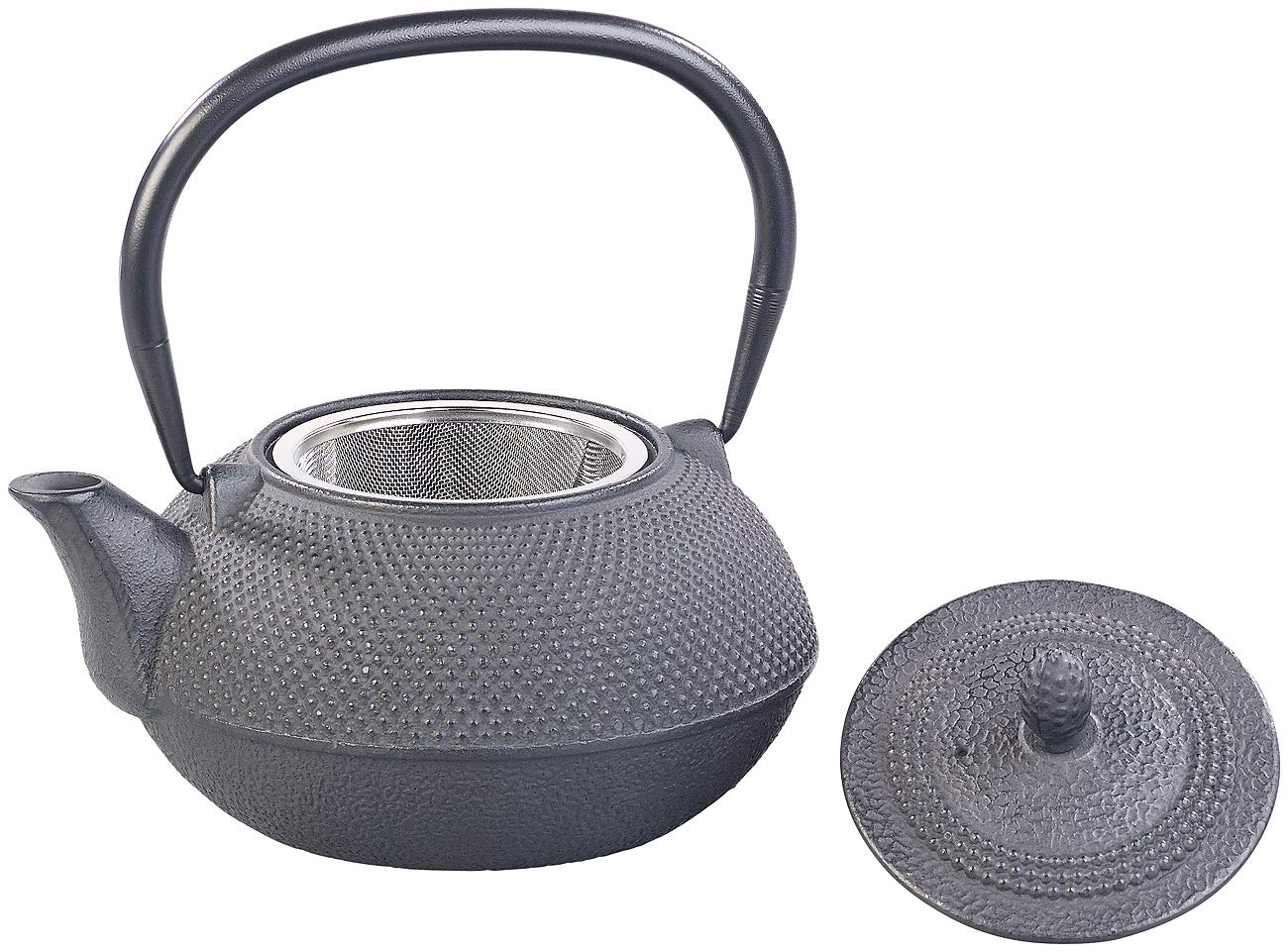 Rosenstein & Söhne Tee Set: Asiatische Teekanne, Untersetzer und 2 Becher aus Gusseisen, schwarz (Asiatische Teekanne Set, mit Teebechern, Guss)