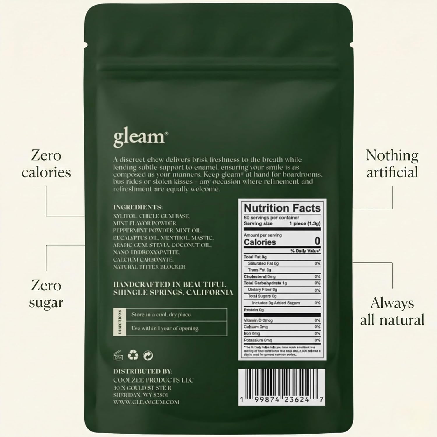 Remineralizing Gum with Nano Hydroxyapatite & Xylitol | All Natural Dentist Formulated Peppermint, Menthol & Eucalyptus Chewing Gum | Mineralizing, Sugar Free, Made in USA - 60 Pieces