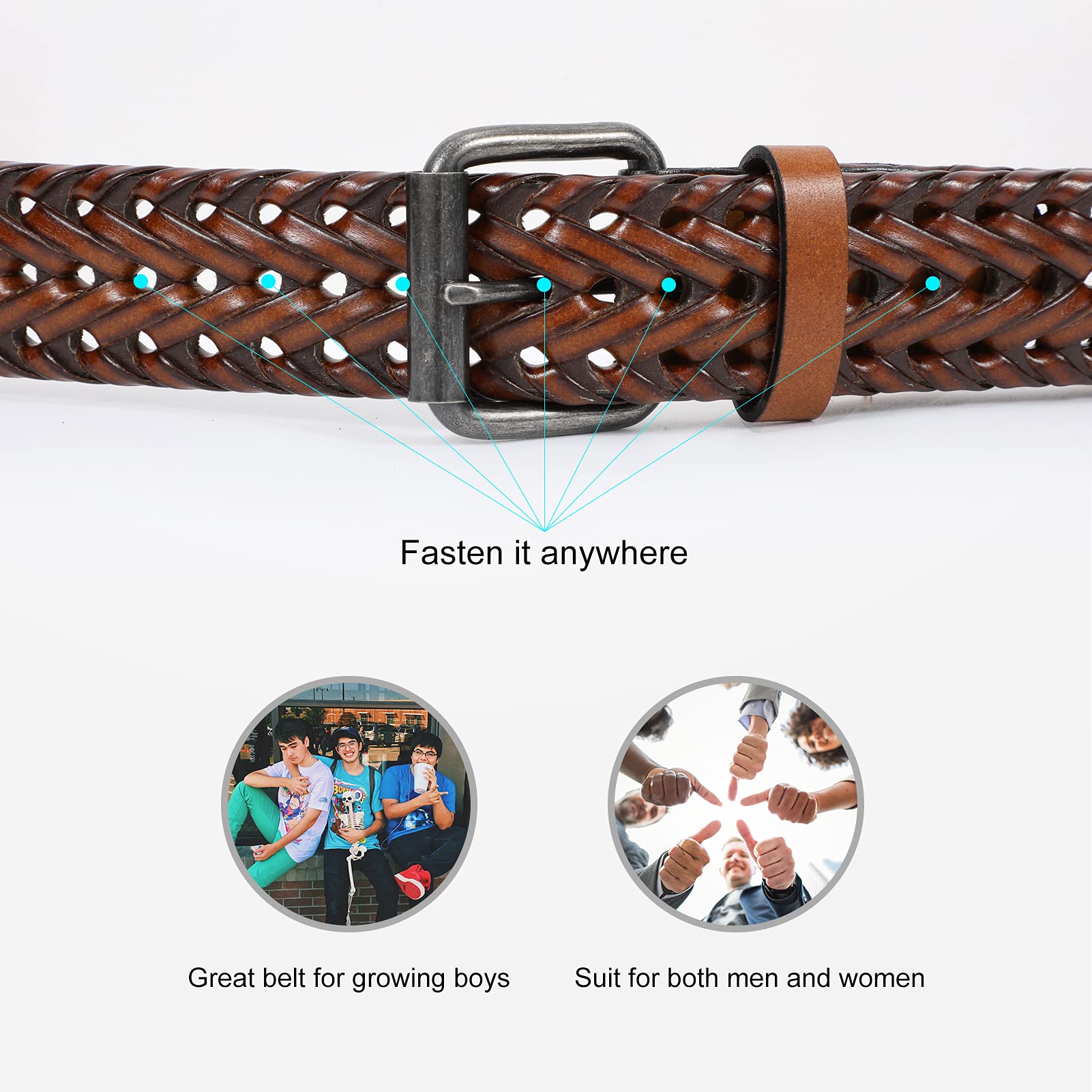 Cinturón trenzado de cuero para hombre, cinturón tejido de cuero de vaca para jeans de 1.3 pulgadas de ancho con hebilla de punta, D-naranja marrón 4