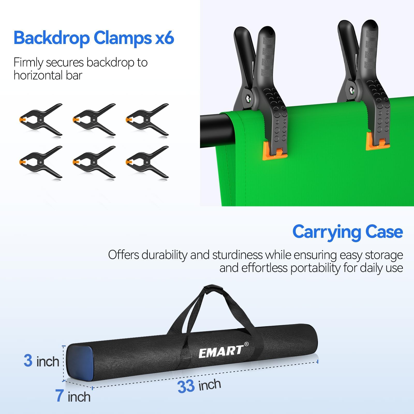 EMART Kit di sfondo per studio fotografico e video da 3 x 3 m, con supporto per schermo verde, sistema di supporto per sfondo fotografico con tenda Chromakey in mussola da 3 x 4,6 m, per riprese