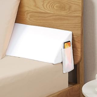 Vekkia Queen Bed Wedge Pillow Headboard Gap Filler 0-5.5in High-Density Foam Side Pockets Washable Cover White