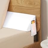 Bed Wedge Pillow for Headboard – High-Density Foam Fills Gaps &lpar;0-5&period;5"&rpar; Between Mattress and Headboard&comma; Wedge Pillow with Pockets for Phone & Remotes&comma; Washable Cover – Queen Size &lpar;White&rpar;