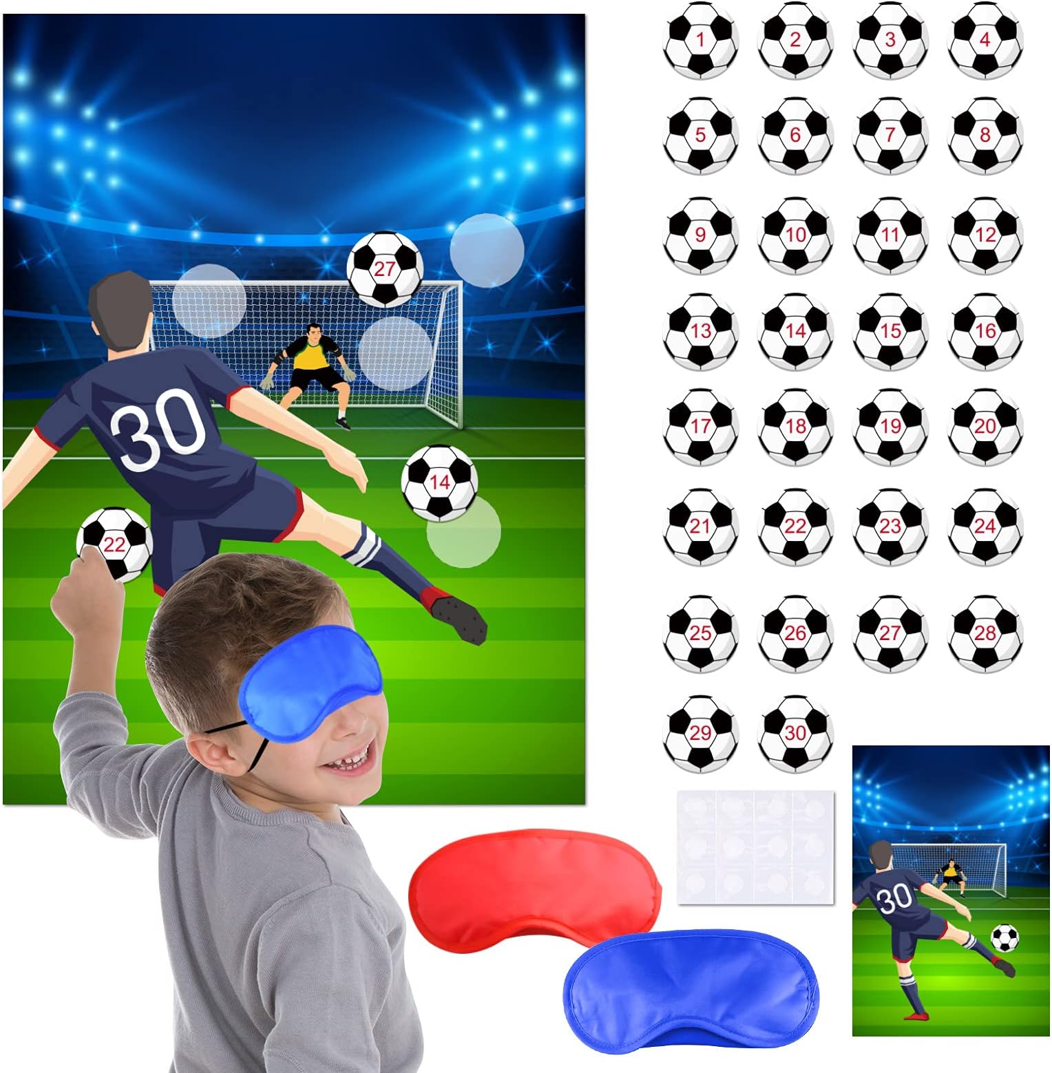ELECLAND Pin The Soccer Game for Kids, Pin The Soccer on The Goal with Soccer Ball Stickers, Football Party Games Christmas Party Games for Classroom Activities, Football Birthday Decorations