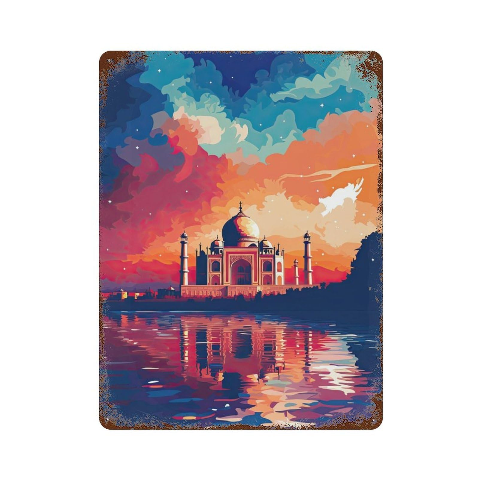The Taj Mahal in India Rust Effect Tin Sign 15.7"x11.8", Novelty Wall Decor for Garage, Pub Or Kitchen