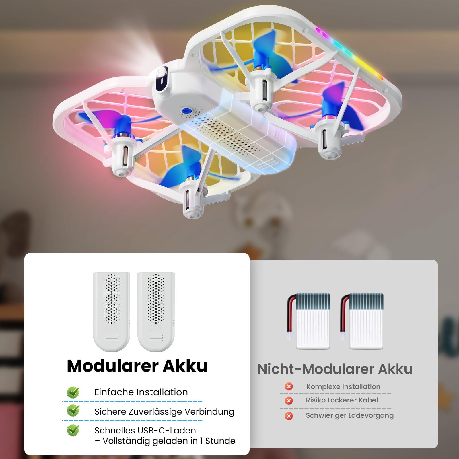 Mini Drohne für Kinder, HOFMOC Mini Drohne mit 5 LED-Leuchten, 3D-Flip, One-Key Start/Landung, Headless-Modus, 3 Geschwindigkeitsmodi, 22 Min Flugzeit, Spielzeugdrohne Geschenke für Kinder ab 6 Jahren