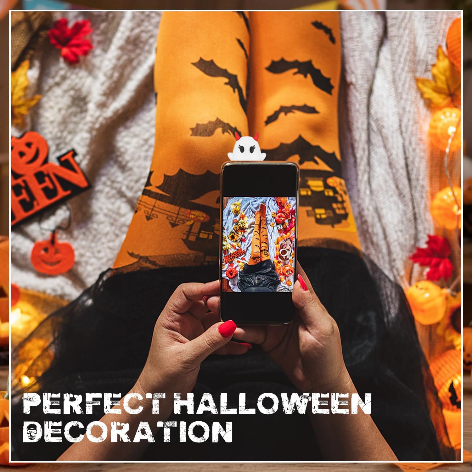 Ghostees Mystery Phone Buddy, Mini Surprise Toy, Stick-On Halloween Ghost & Pumpkin Phone Topper, Peel-and-Stick Design Figurine, Fun Desk Accessory (6PCS)