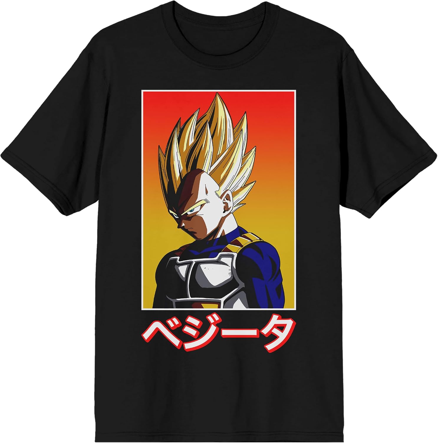 Dragon Ball Z Super Saiyan Vegeta and Kanji Black Graphic Tee