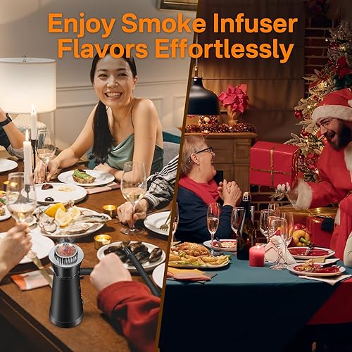 Miniatura 7 de BORUIT Kit de ahumador de cócteles, pistola de ahumar alimentos con tapa de taza y chips de madera de 4 sabores, infusor portátil de mano para