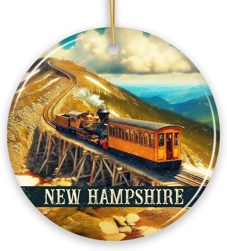 Scenic New Hampshire Mount Washington Cog Railway Ornament, American Northeast Landmark and Souvenir