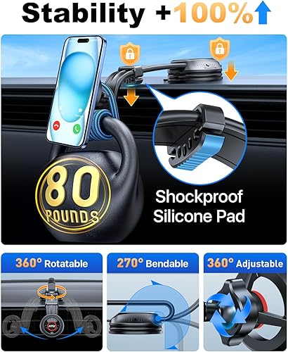 Miniatura 4 de HTU Soporte magnético para automóvil MagSafe 2025 actualizado para iPhone 16 15 Imán y succión más fuertes Soporte magnético 5 en 1 para ventilación