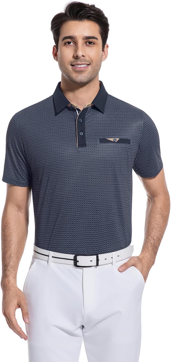 Alex Vando Mens Golf Shirts Moisture Wicking Quick-Dry Short Sleeve Print Performance Polo Shirts for Men