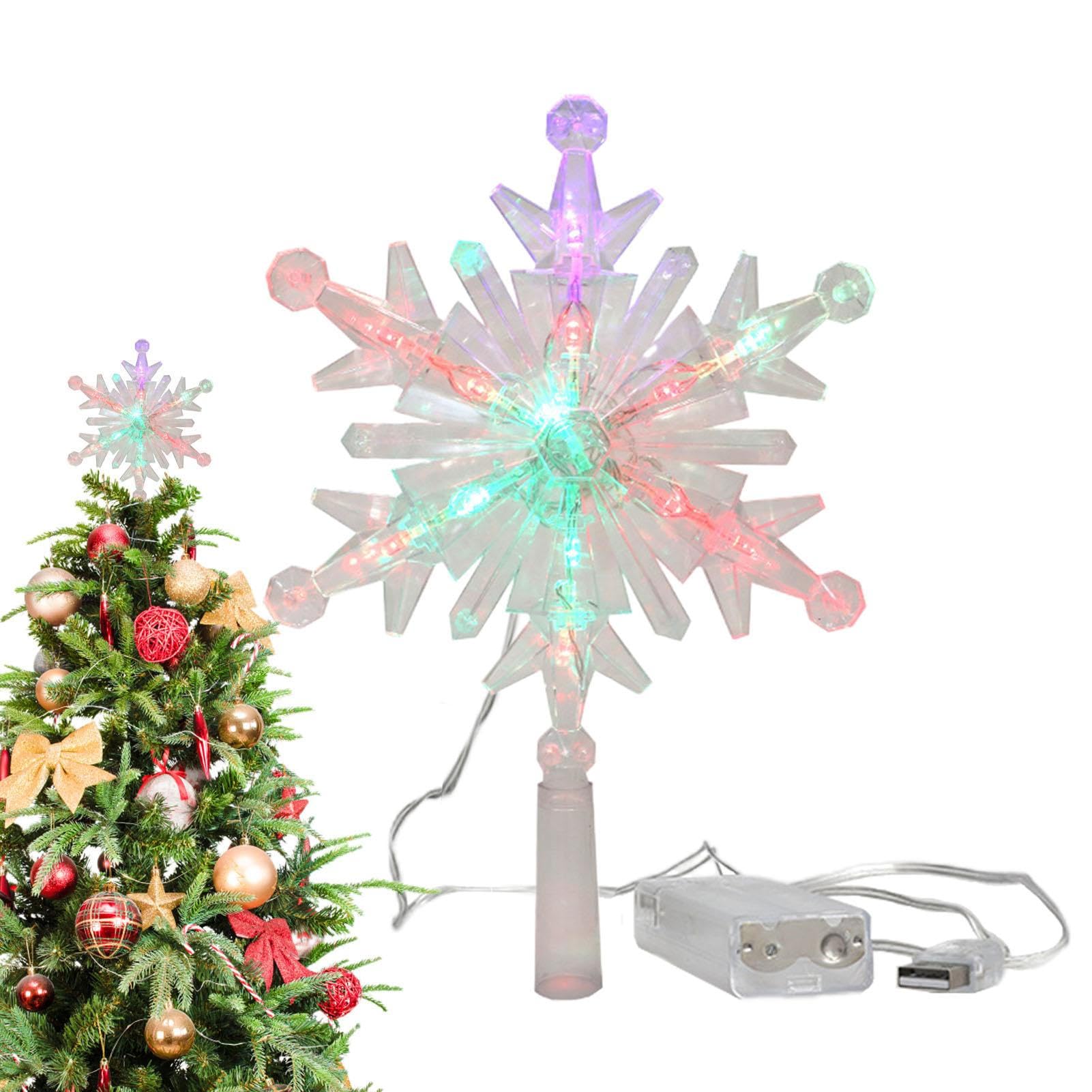 Dirfuny Snowflake Topper For Tree - Rechargeable Decorative Tree Topper with Diversed Lighting Modes | Snowflakes Decor for Tree Toppers Decorations, Tree Topper Lighted