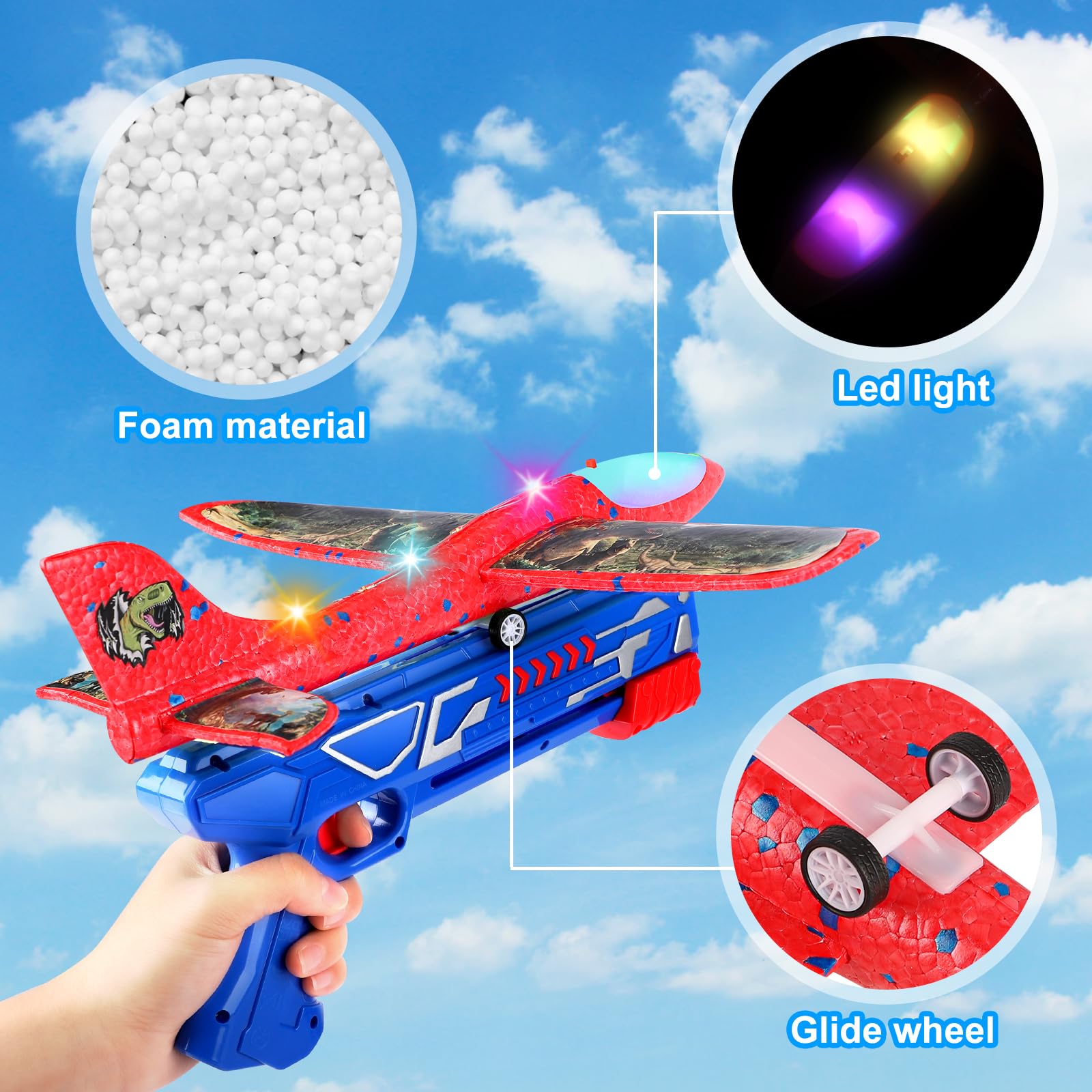 Aereo Polistirolo per Bambini 3 4 5 6 7 8 9 10 Anni, Aereo Giocattolo con Pistola Catapulta Aliante Aeroplano Schiuma Aerei Modellini, Gioco Esterno All'aperto Interattivi Regalo Compleanno Bimbo