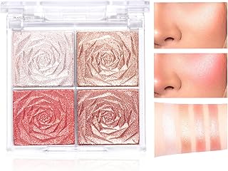 باليت بلشر لامعة لمكياج الخدود من جيوهيل، 4 الوان تدوم طويلا، بلشر 3 في 1، بودرة تحديد كونتور بمظهر طبيعي، مقاومة للتلطخ والعرق للنساء (01)