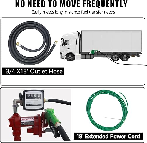Miniatura 6 de Bomba de transferencia de combustible CC 12 voltios 20 GPM de alto flujo, con boquilla verde automática, medidor de galones mecánicos. Bomba de