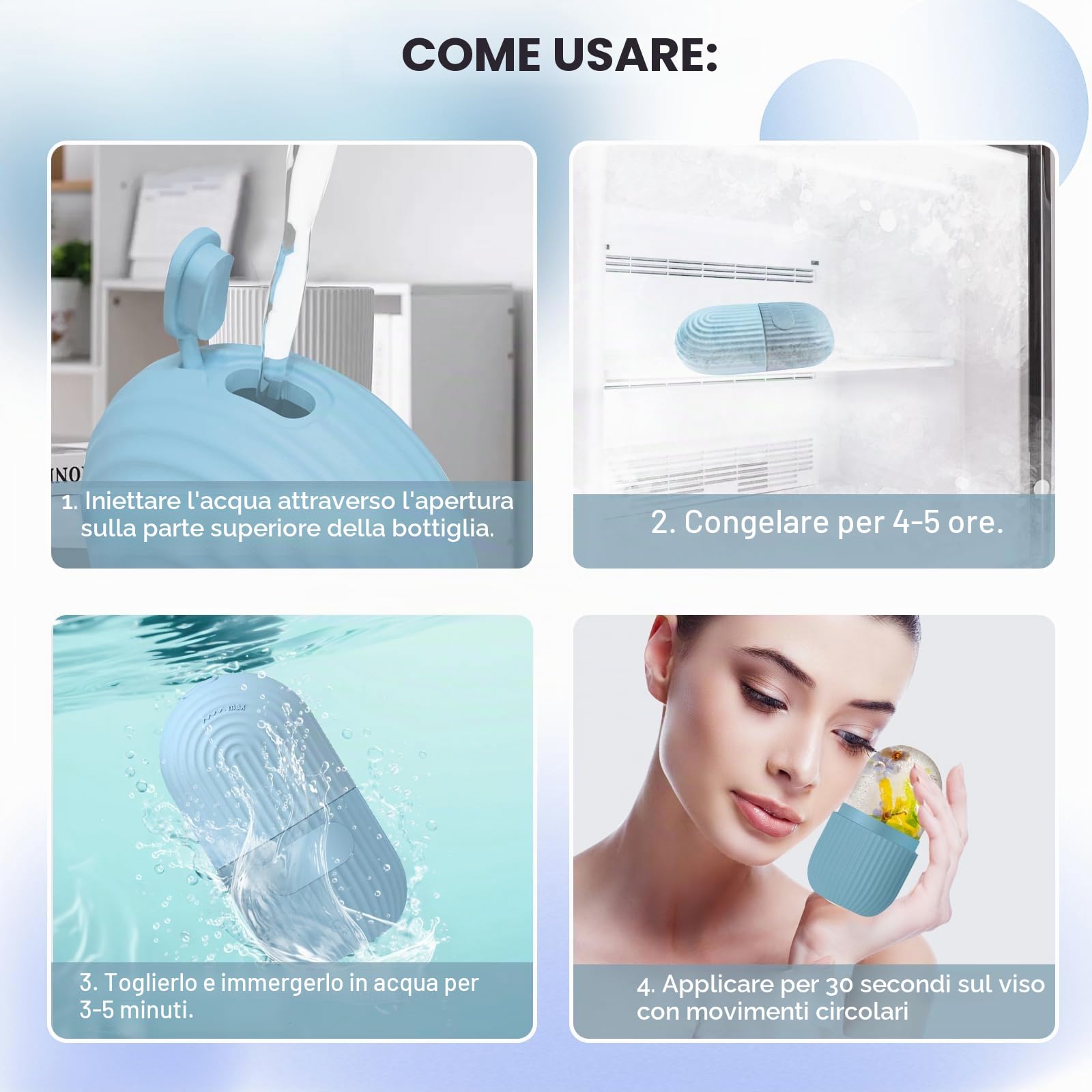 Ice Roller Viso, Riutilizzabile Rullo di Ghiaccio Facciale, Eye Ice Massage in Silicone, Bellezza del Viso per Tonificare Viso Serrare e la Pelle Alleviare Gonfiore Riduci i Pori (Blu)
