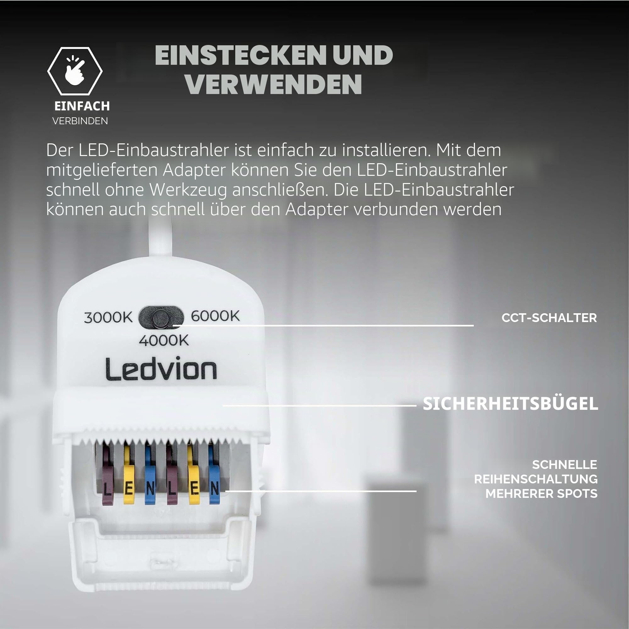Ledvion LED Einbaustrahler 6er set Schwarz 5W CCT wasserdicht IP65 dimmbar | Einbaumass O75mm; Wasserfest fuer Bad Dusche und feuchte Innenbereiche