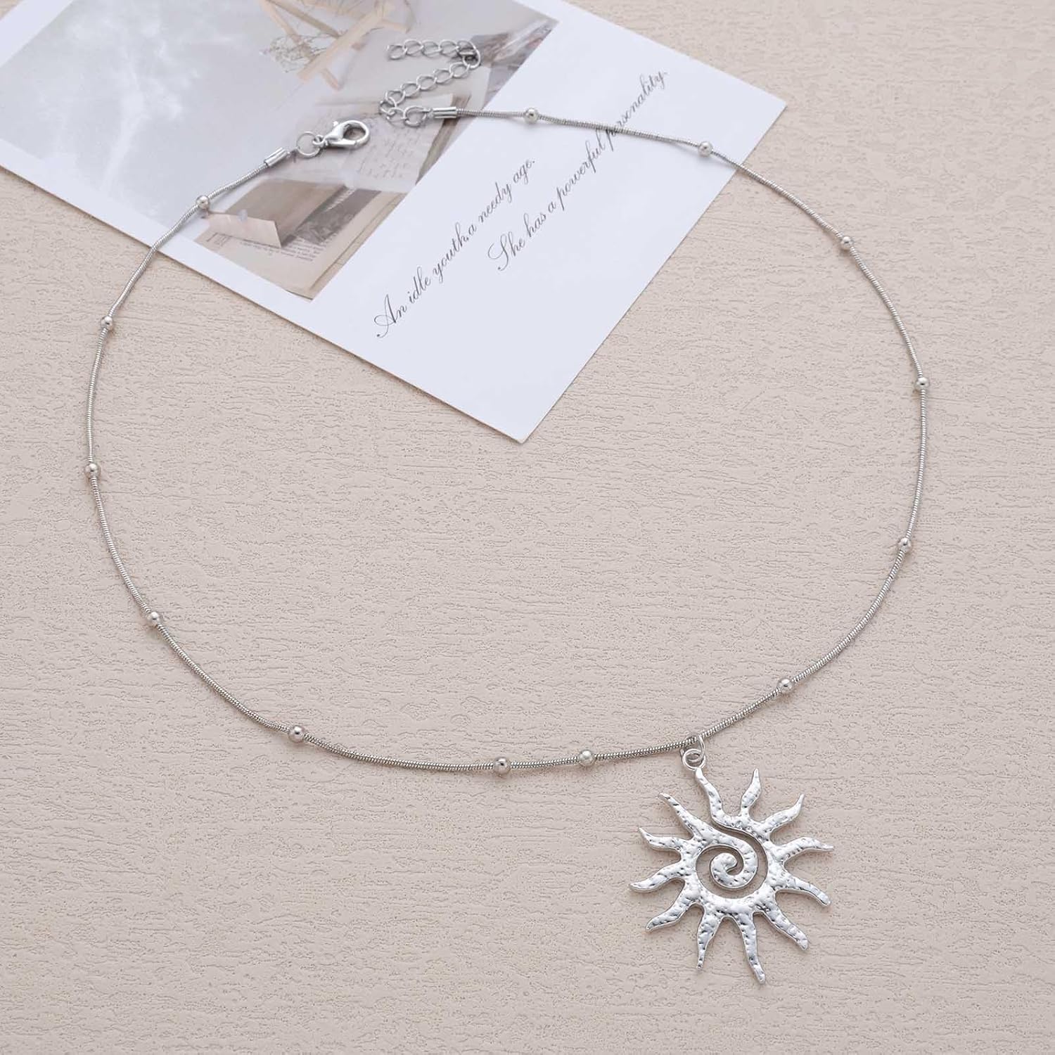 Boho Large Sunburst Necklace Choker Gold Spiral Sun Pendant Necklace Small Satellite Beaded Snake Chain Necklaces Swirl Celestial Sunshine Sunflower Necklaces Jewelry for Women - Image 5