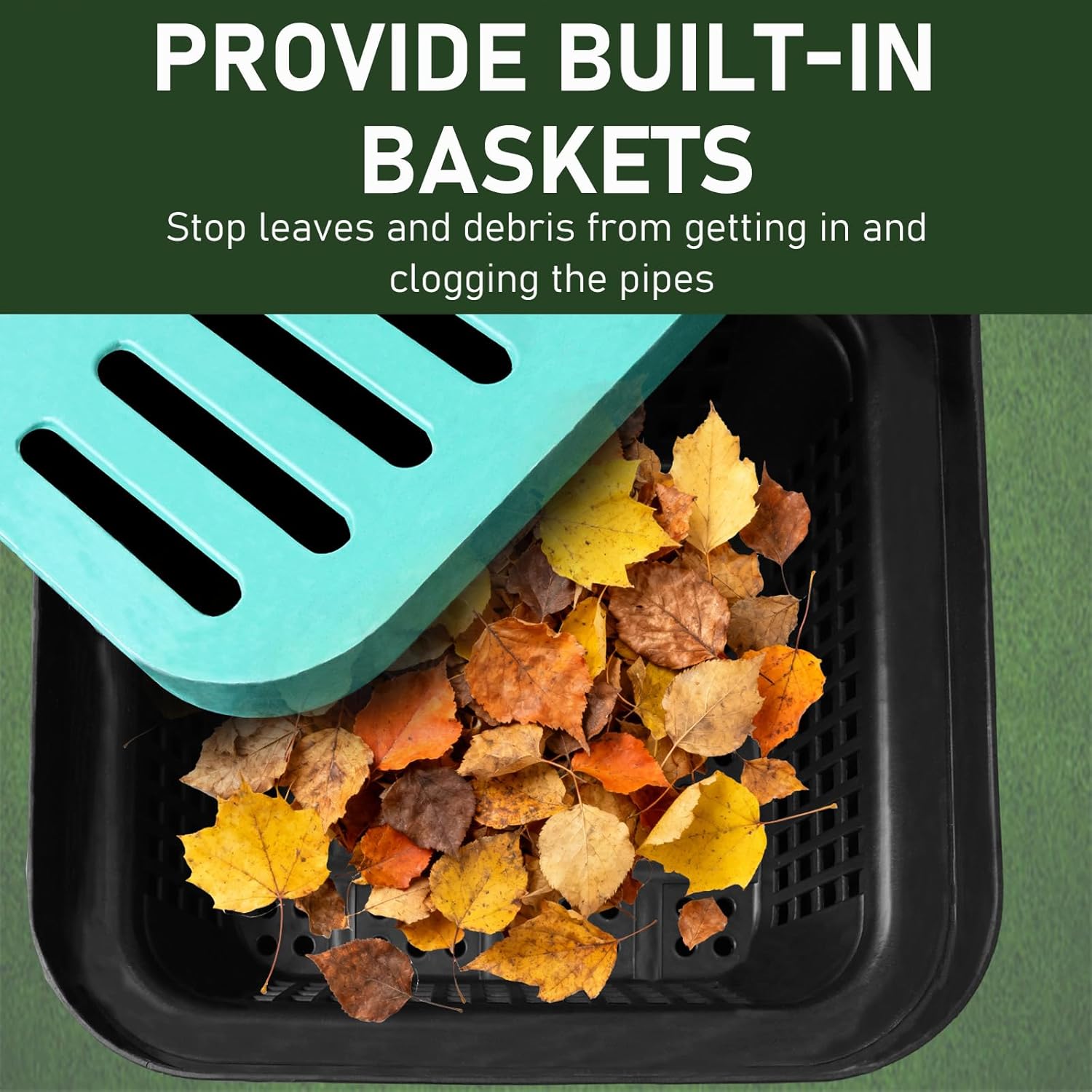 18x18x24 in Catch Basin for Drainage with Composite Resin Grate,Catch Basin with Debris Basket, French Drain Kit without Reserved Hole for Yard,Downspout,Lawn,Municipal Pipeline