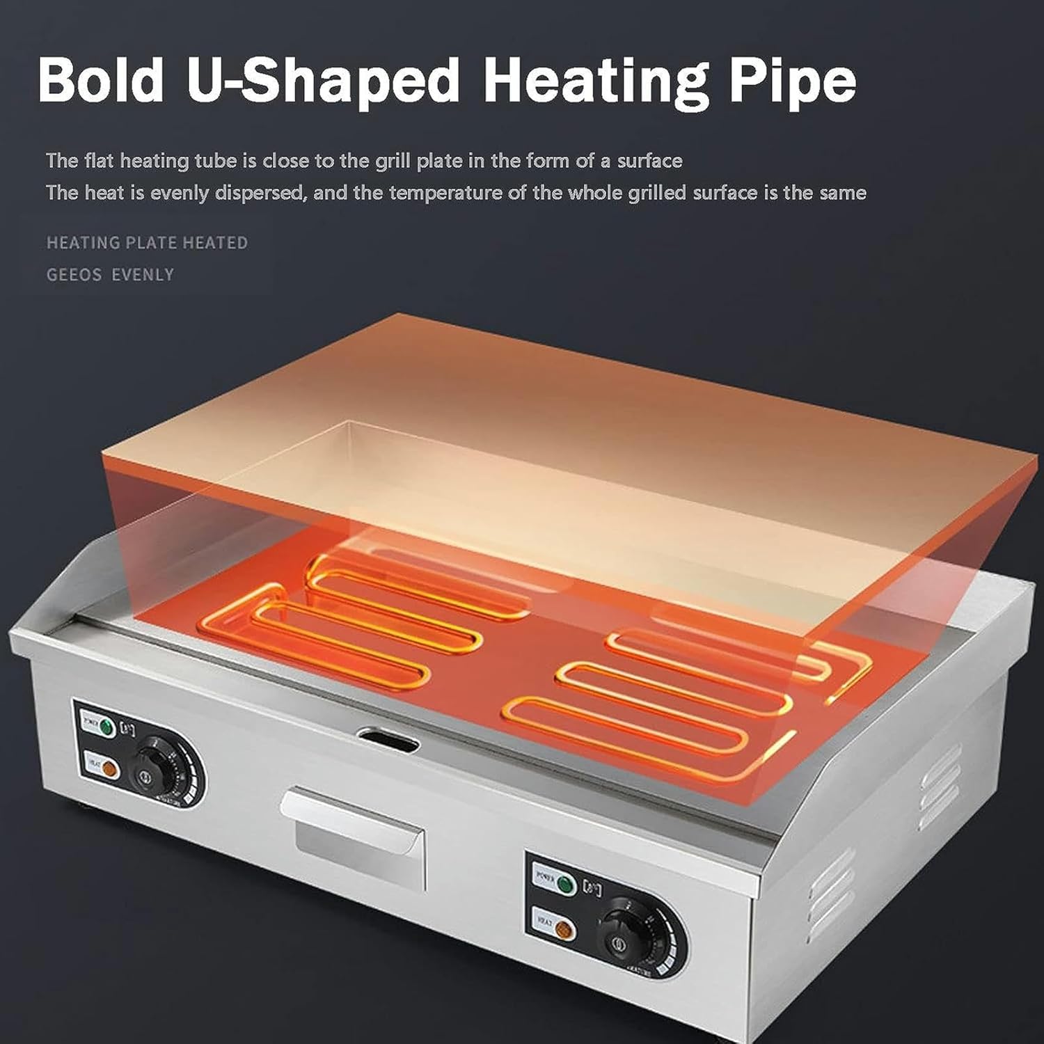 Large Electric Nonstick Griddle Hot Cooking Plate, Commercial Stainless Steel Adjustable Countertop Hot Plate BBQ Grill, BBQ Grill Barbecue Bacon Egg Fryer, Upgrade 8mm Cooking Surface Thick