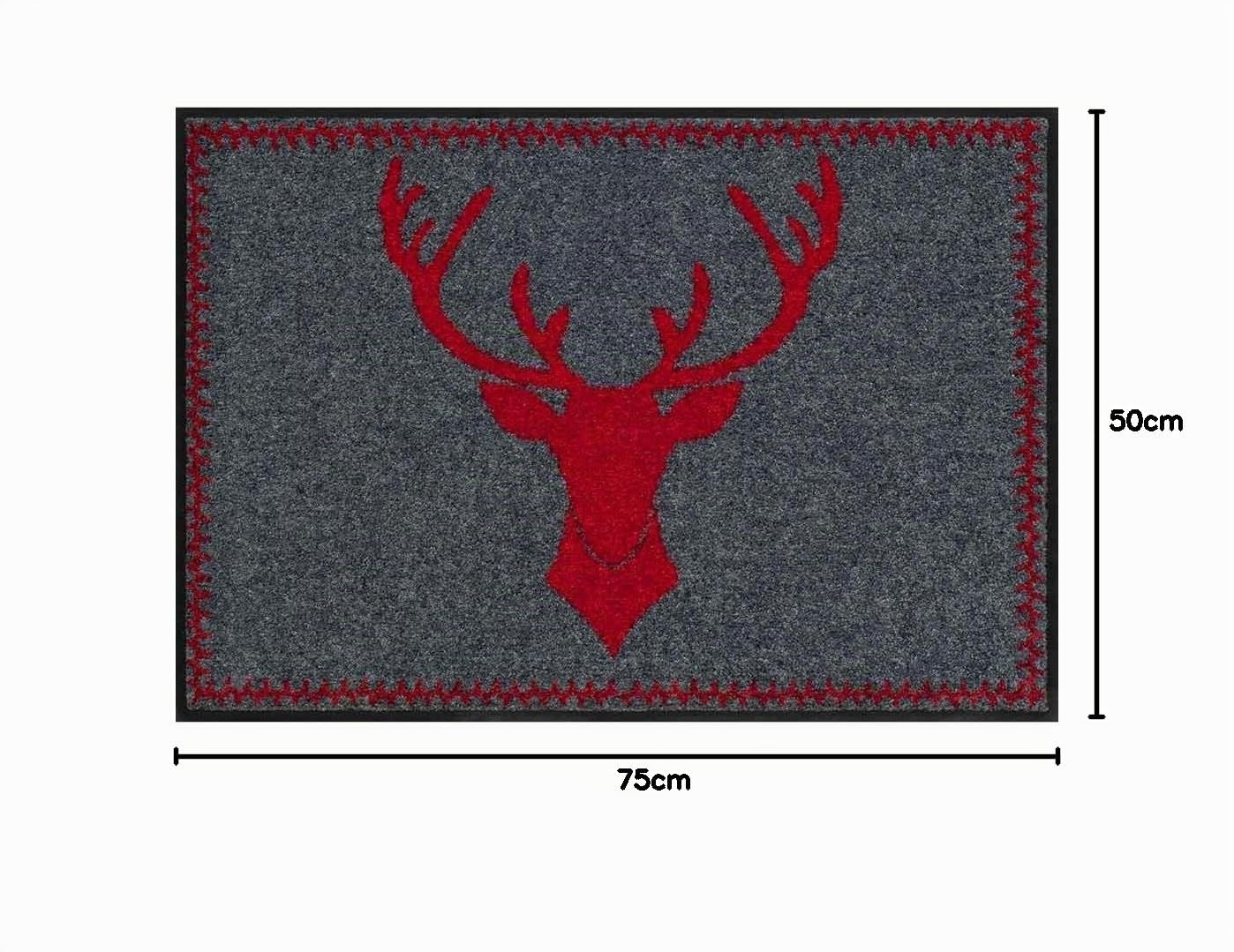 Salonloewe Fußmatte Hirsch-Kopf rot Jagd Landhaus Sauberlauf Abtreter Fuss-Matte aussen + innen 50x75cm rot
