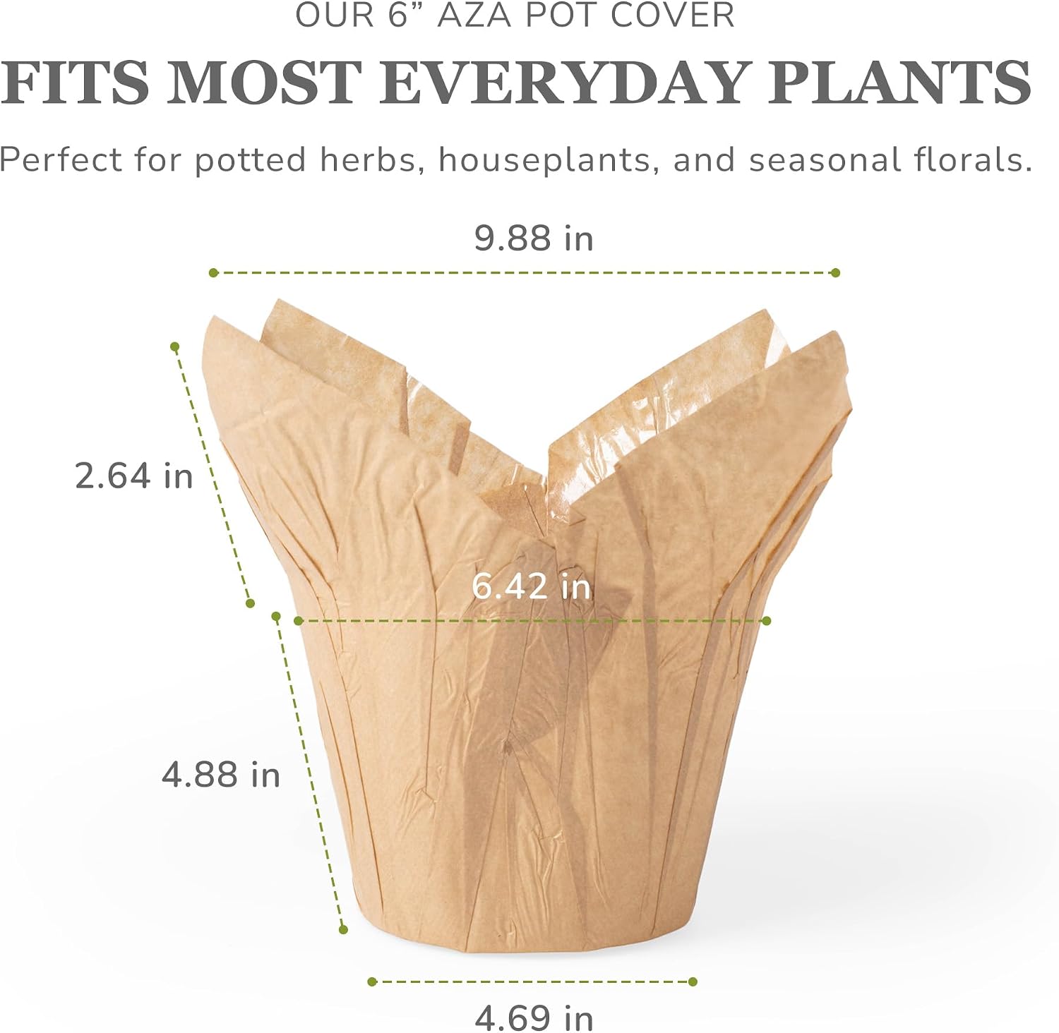 6” AZA Plant Pot Covers, Decorative Plant Sleeve for Indoor House Plants, Reusable and Gift-Ready for Potted Flowers, Natural Kraft, Pack of 5 image 3