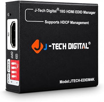 J-Tech Digital HDMI EDID Emulator HDCP Manager 4K60Hz Auto Downscaling, 8 EDID Modes & Custom EDID Settings, Power by USB C or HDMI, Supports CEC On/Off [JTECH-EDIDM4K]