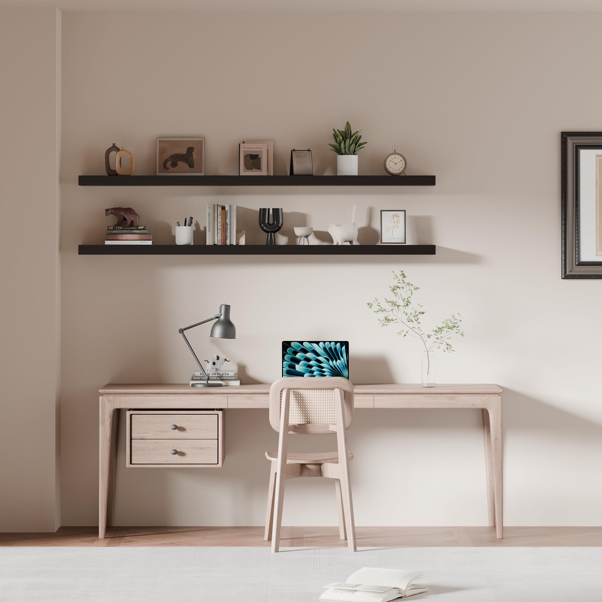 Estantes flotantes de 60 pulgadas de largo para pared, estantes largos de madera maciza, juego de 2, estantes rústicos montados en la pared con soportes invisibles para decoración y