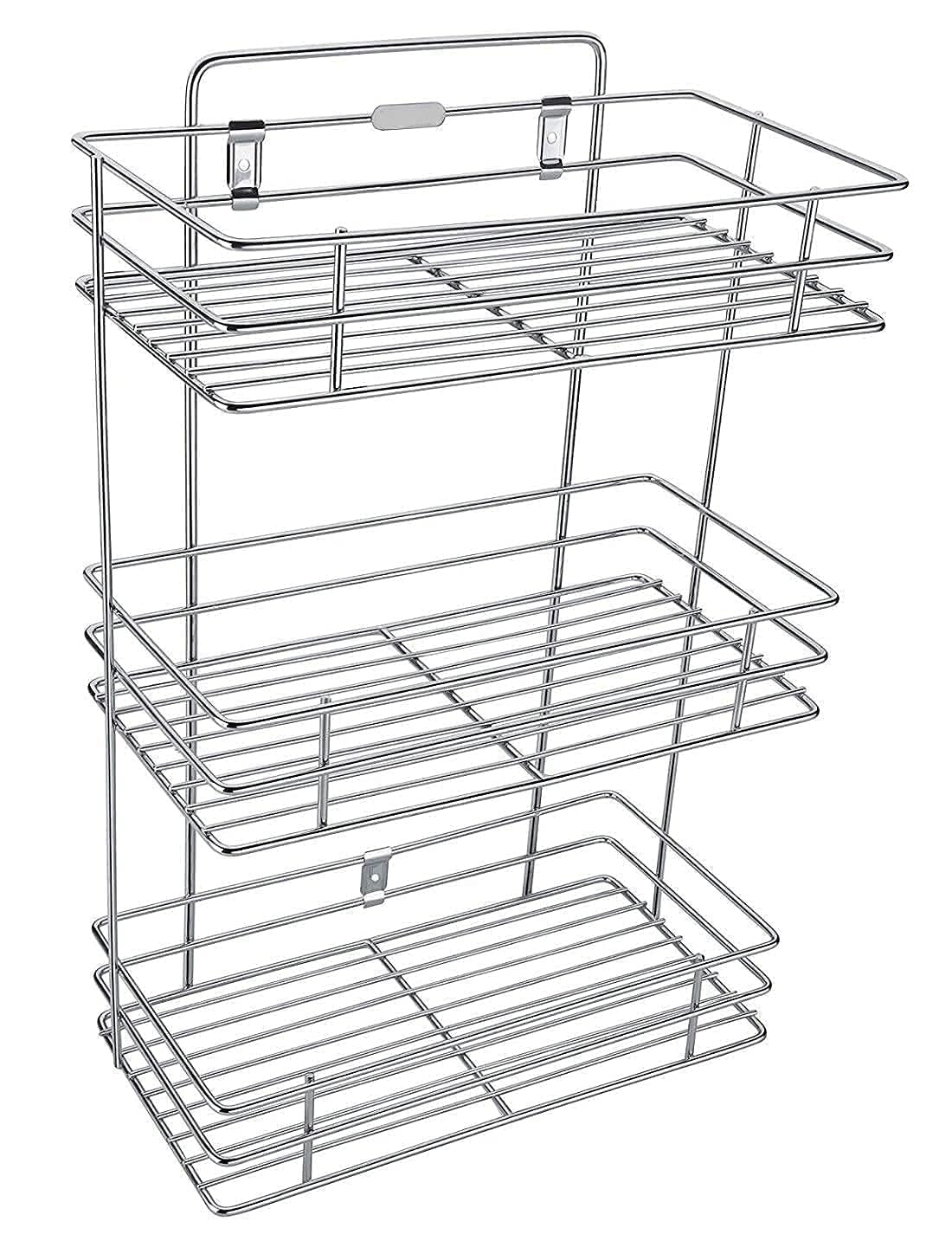 Cri8Hub 3 Tier Stainless Steel Kitchen Rack Basket Stand Storage Organizer Wall-Mounted Shelf for Spice Boxes Utensils Large(3-Tier Wall & Floor Mounted Rack)-image-4